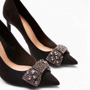 Express Black Embellished Bow Pumps